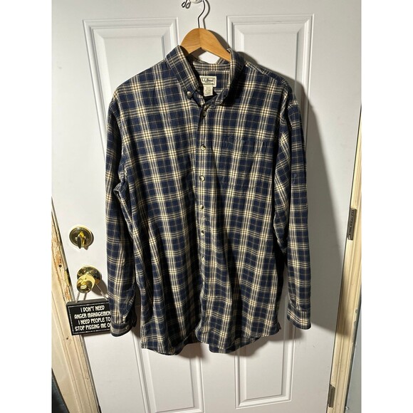 LL Bean Mens Shirt XL Tall Blue Plaid Button Down 100% Cotton - Picture 1 of 5